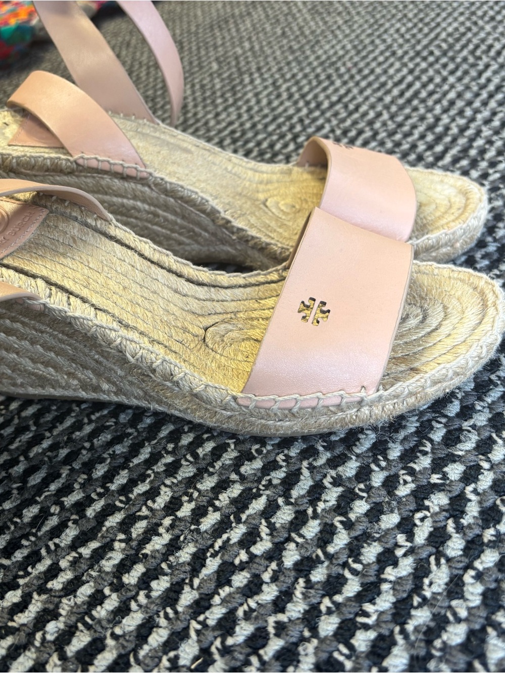 Tory Burch Neutral Leather Espadrille Wedge Sandals